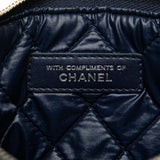 Chanel Coco Mark Pouch Navy Silver Leather Women's CHANEL