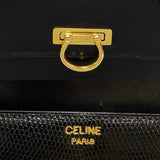 CELINE Vintage Logo Hardware Leather Genuine Handbag Mini Tote Bag Black Red Lining