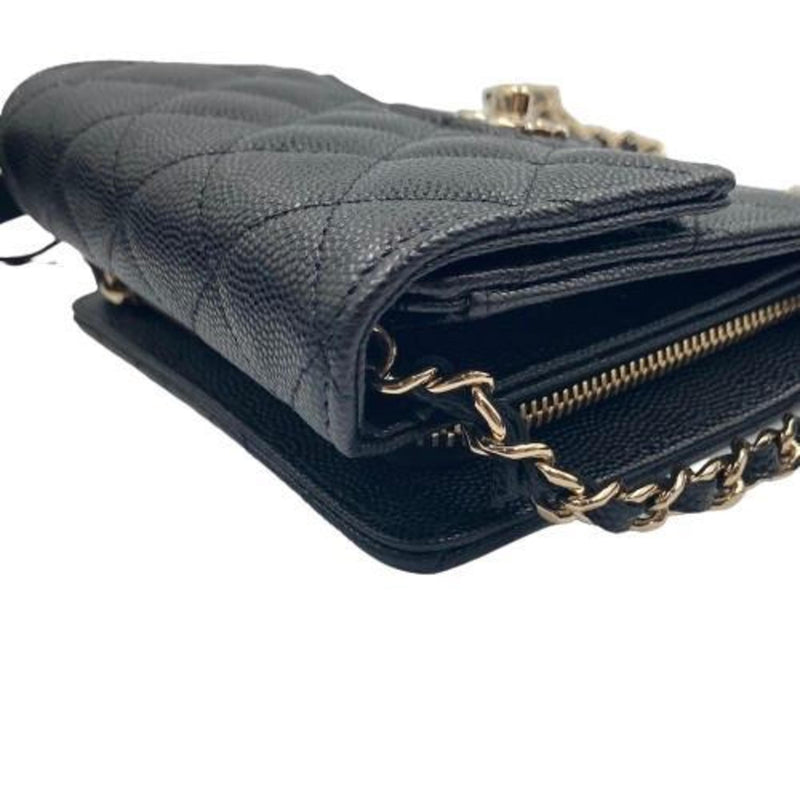 CHANEL Chain Wallet Caviar Skin 22-23AW Champagne