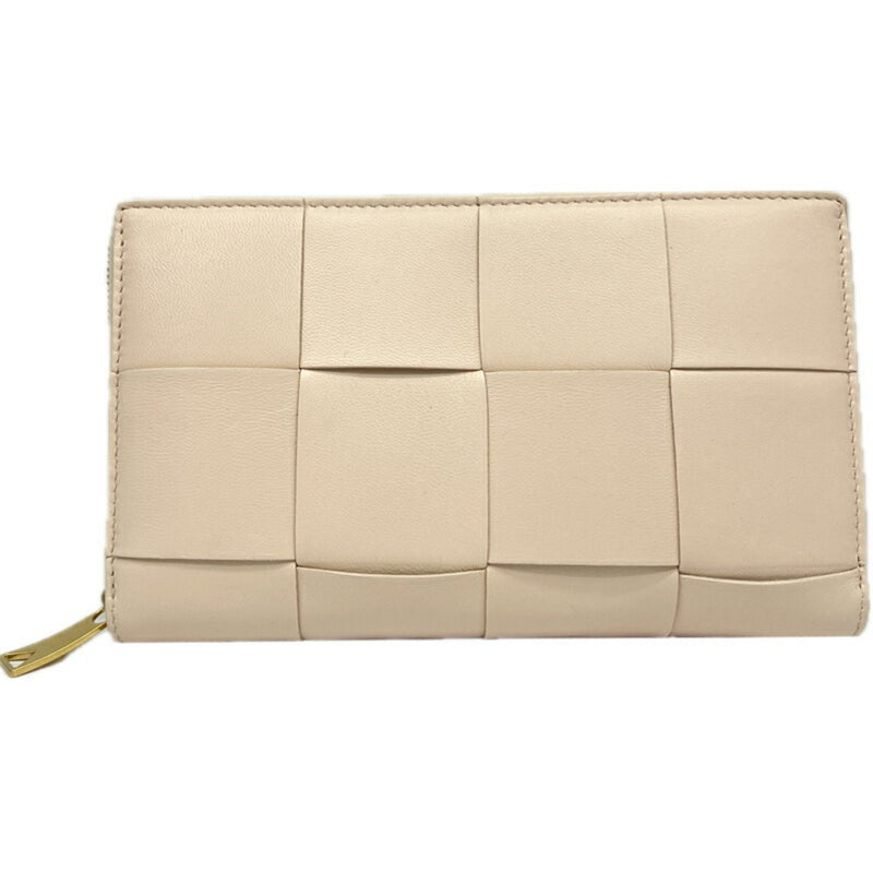 BOTTEGA VENETA Bottega Veneta Round Long Wallet Leather Pink Beige Intrecciato Women's Men's Unisex