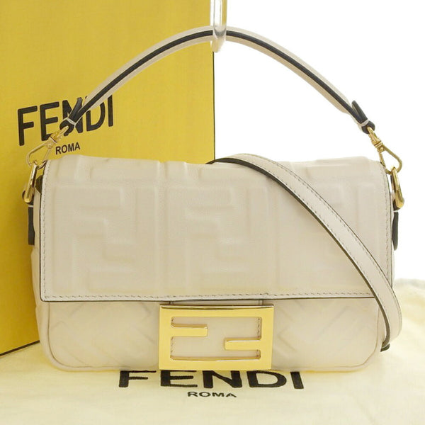 Fendi FENDI Baguette Small Logo FF Pattern 2WAY Bag Chain Shoulder Lamb Leather 8BS017