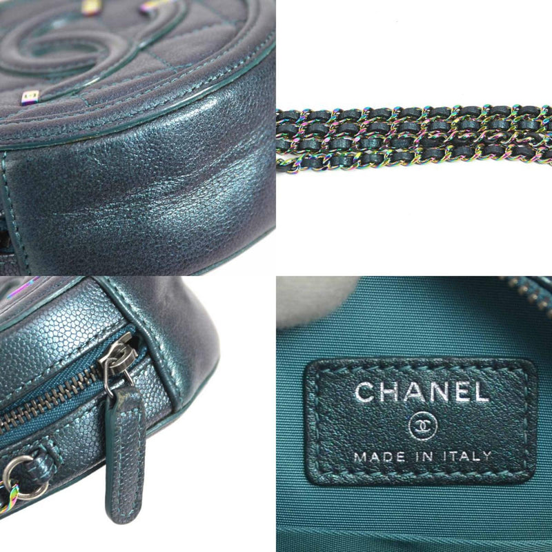 CHANEL Shoulder Bag Matelasse Coco Mark Caviar Leather/Metal Metallic Dark Green/Aurora Women's e58446i