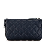 Chanel Coco Mark Pouch Navy Silver Leather Women's CHANEL