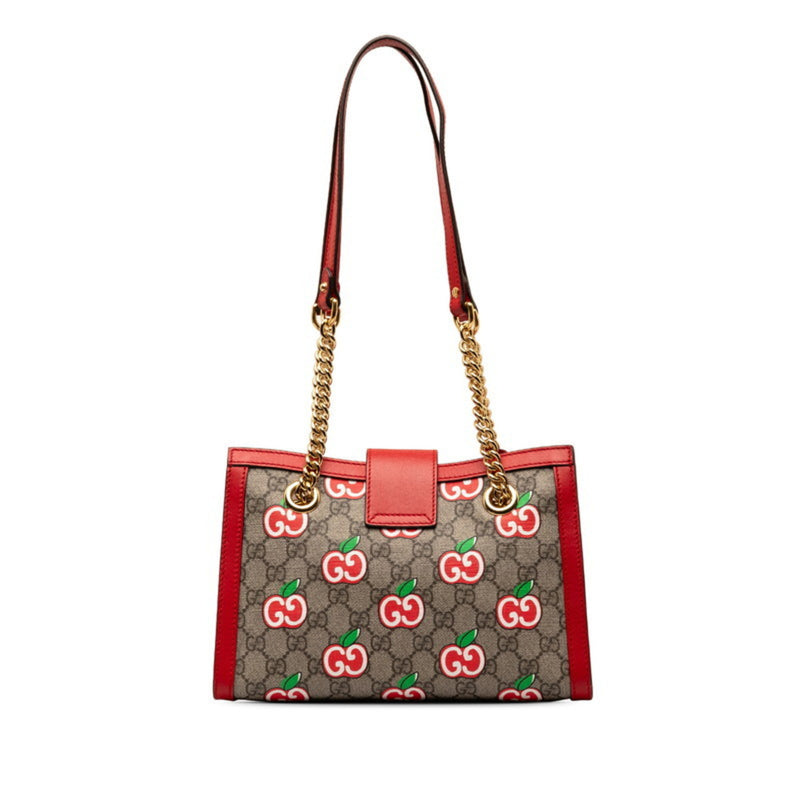 Gucci GG Supreme Apple Padlock Shoulder Bag 498156 Beige Red PVC Leather Women's GUCCI