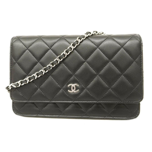 Chanel Shoulder Wallet Matelasse Chain Lambskin Black Ladies