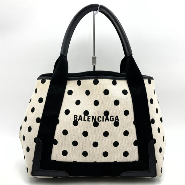 Balenciaga Cabas S Handbag Tote Bag White Black Two-tone Polka Dot Canvas 339933 BALENCIAGA