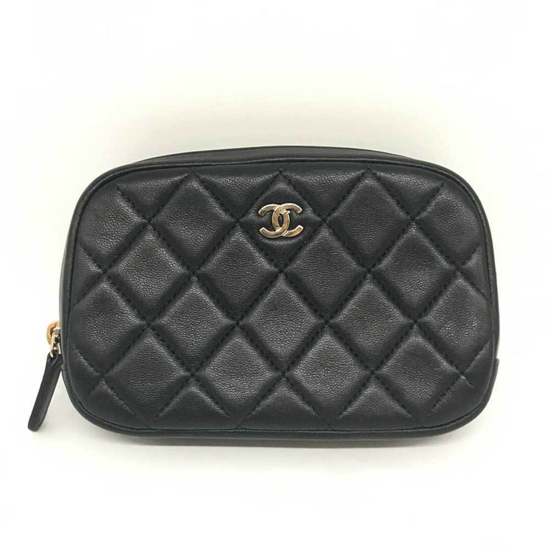 CHANEL Pouch Matelasse Coco Mark Lambskin Black Stitch A80909