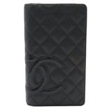 CHANEL Cambon Line Coco Mark Bi-fold Long Wallet Soft Calf Leather Enamel Black A26717