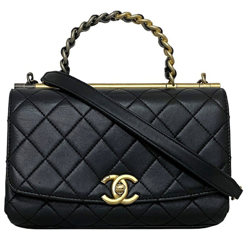 CHANEL 2way bag black gold silver matelasse combination hardware lambskin 29th series chain flap here mark turn lock single handbag