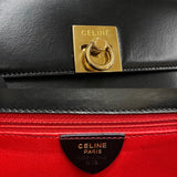 CELINE Vintage Logo Ring Hardware Calf Leather Genuine Handbag Mini Tote Bag Red Upholstery Black