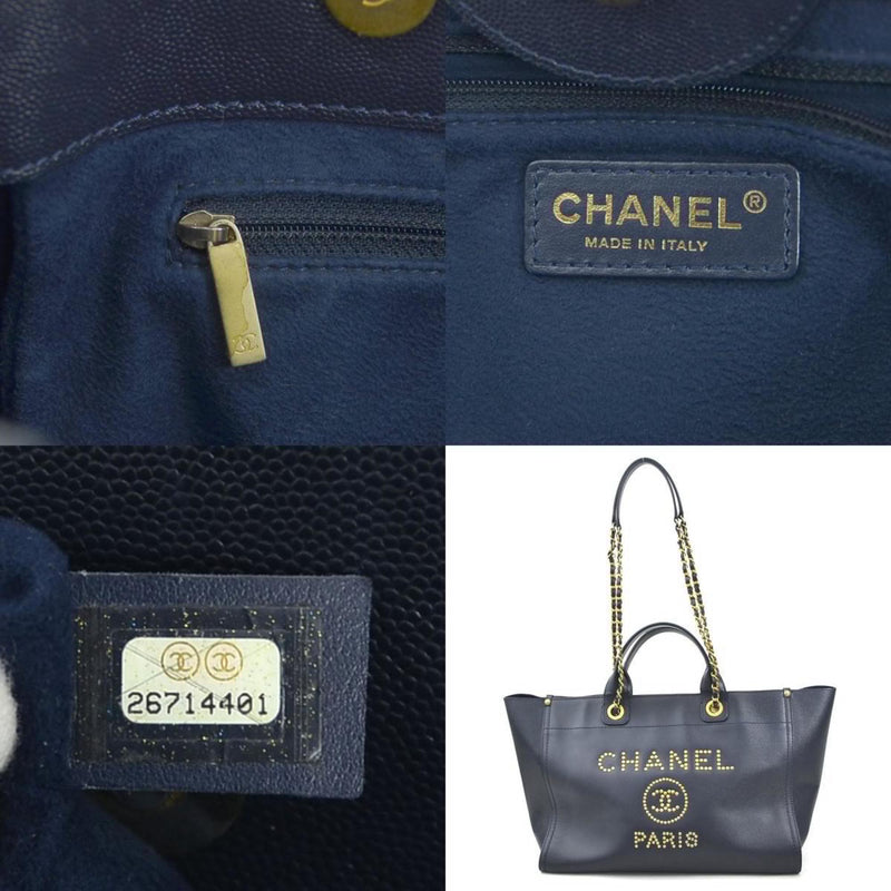 CHANEL Handbag Shoulder Bag Deauville Leather/Metal Navy/Gold Ladies