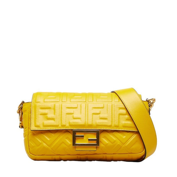 FENDI ZUCCA BAG 8BR600 YELLOW LEATHER WOMEN'S