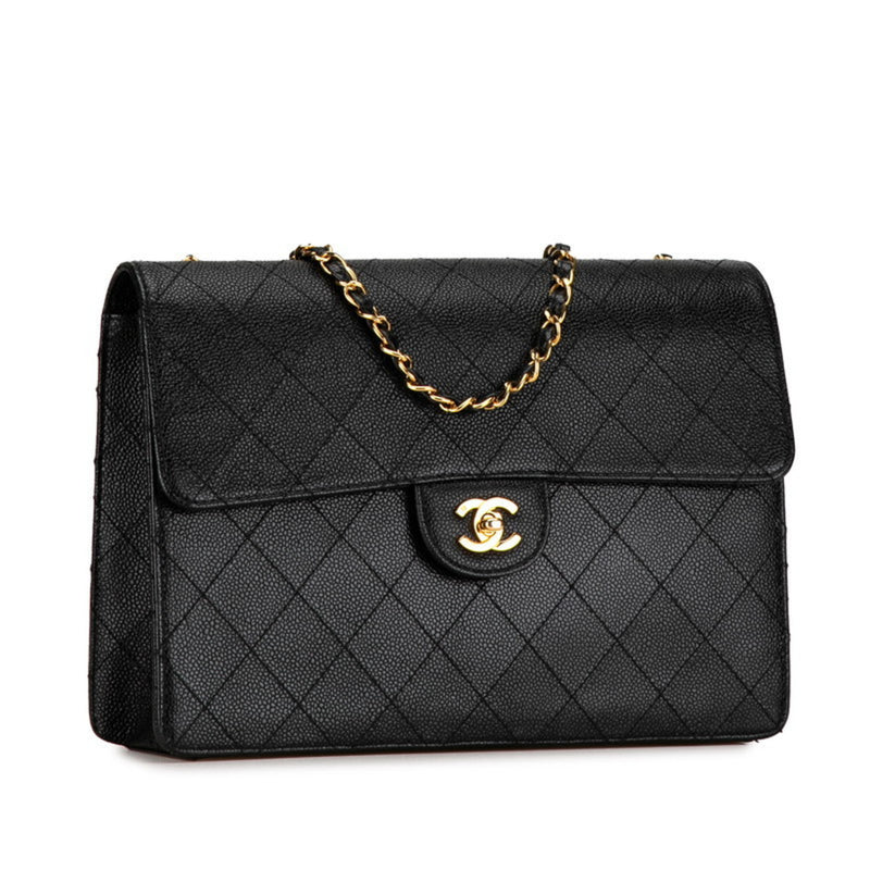 Chanel Matelasse 30 Single Flap Chain Shoulder Bag Black Caviar Skin Women's CHANEL