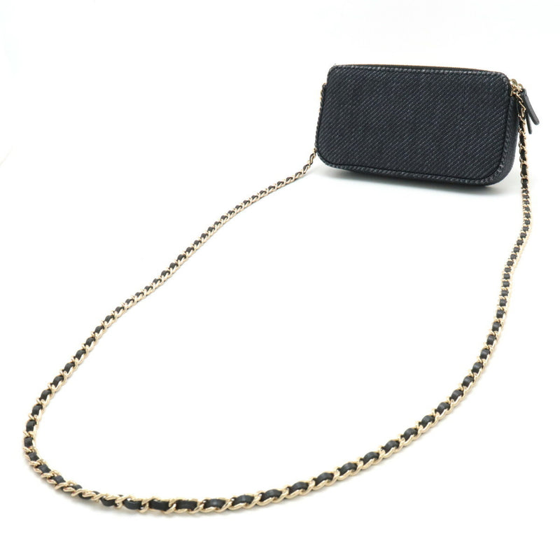 CHANEL Deauville Line Chain Wallet Long Clutch Bag Shoulder Canvas Leather Navy A81978