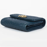 CHANEL Boy Chanel Coco Mark Chevron Tri-fold Wallet Caviar Skin Navy