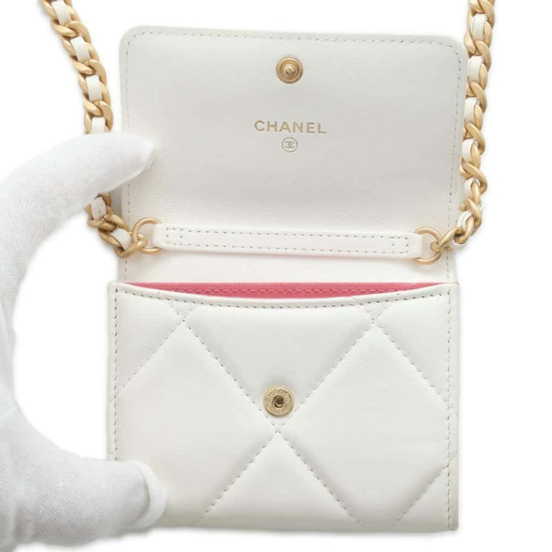 Chanel Chain Wallet 19 Coin Purse Lambskin CHANEL White