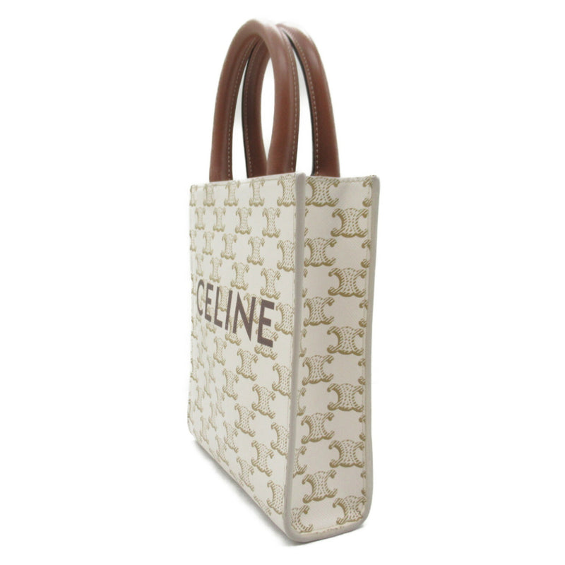 CELINE Vertical Cabas Shoulder Bag Canvas Women's White Brown 194372