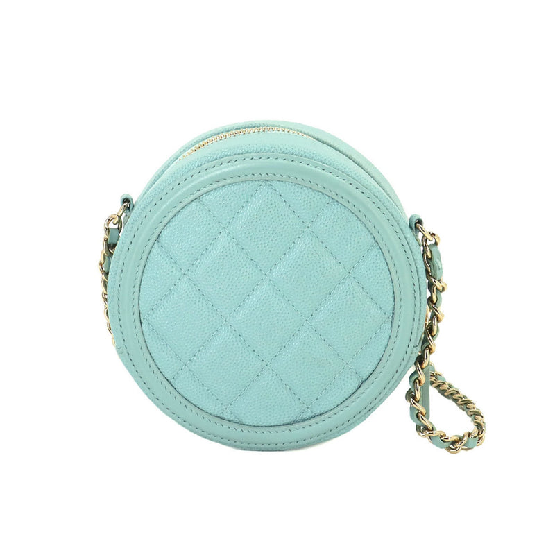 CHANEL CC Filigree Chain Shoulder Bag Caviar Skin Light Green AP0365