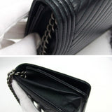 Chanel Boy Chevron Stitch Chain Wallet Black