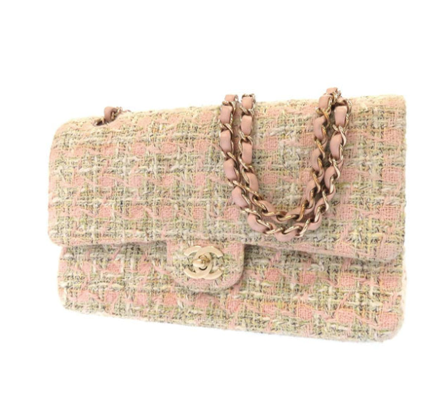 CHANEL Matelasse W Flap Chain Shoulder Bag Size 25 Pink/Multicolor